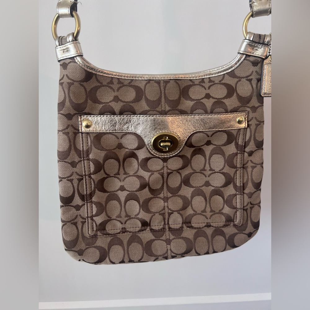 Authentic Coach Signature Penelope Gold and Brown Cross Body Bag